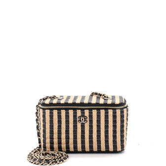 Chanel Classic Vanity Case with Chain Striped Raffia and Jute Small