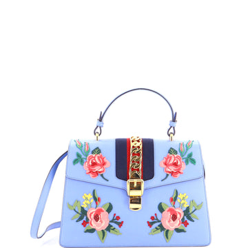 Gucci Sylvie Top Handle Bag Embroidered Leather Medium