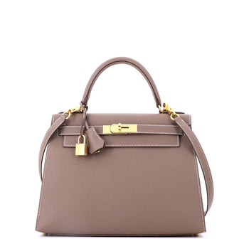 Hermes Kelly Handbag Grey Epsom with Gold Hardware 28