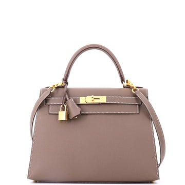 Hermes Kelly Handbag Grey Epsom with Gold Hardware 28