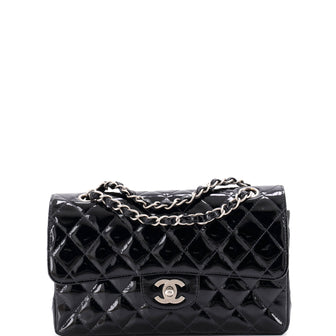 Chanel Vintage Classic Double Flap Bag Quilted Patent Small