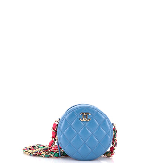 Chanel Ribbon Round Clutch With Chain Quilted Lambskin