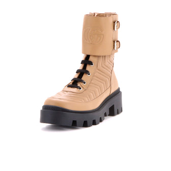 Gucci Women's GG Marmont Platform Combat Boots Matelasse Leather