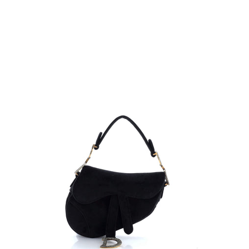 Christian Dior Saddle Handbag Velvet with Crystals Mini Black 4321601