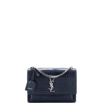 Saint Laurent Sunset Crossbody Bag Crocodile Embossed Leather Medium