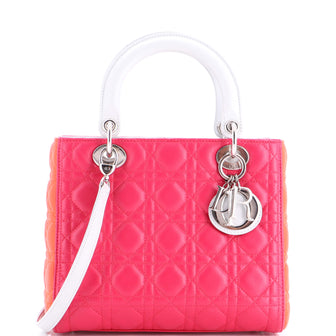 Christian Dior Tricolor Lady Dior Bag Cannage Quilt Lambskin Medium