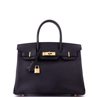 Hermes Birkin Handbag Black Epsom with Gold Hardware 30