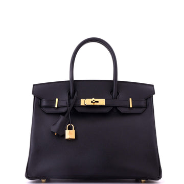 Hermes Birkin Handbag Black Epsom with Gold Hardware 30