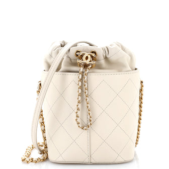 Chanel CC Drawstring Bucket Crossbody Bag Stitched Calfskin Medium