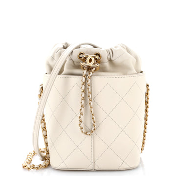 Chanel CC Drawstring Bucket Crossbody Bag Stitched Calfskin Medium