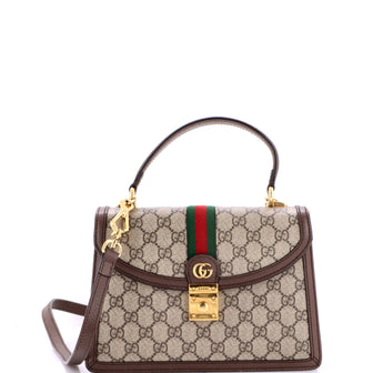 Gucci Ophidia Flap Top Handle Bag GG Coated Canvas Small