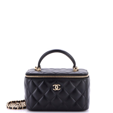 Chanel Classic Top Handle Vanity Case with Chain Quilted Lambskin Small