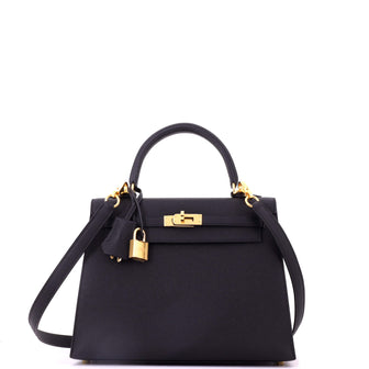 Hermes Kelly Handbag Black Epsom with Gold Hardware 25