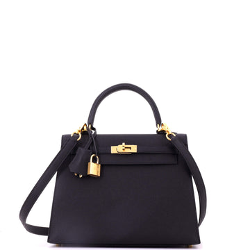 Hermes Kelly Handbag Black Epsom with Gold Hardware 25