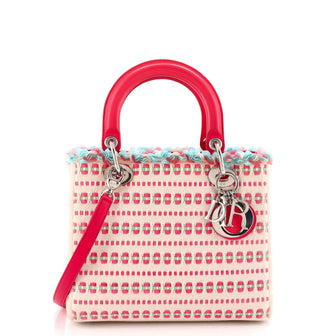 Christian Dior Lady Dior Bag Woven Tweed with Cannage Quilt Lambskin Medium