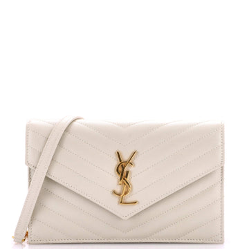 Saint Laurent Classic Monogram Wallet on Chain Matelasse Chevron Leather Small