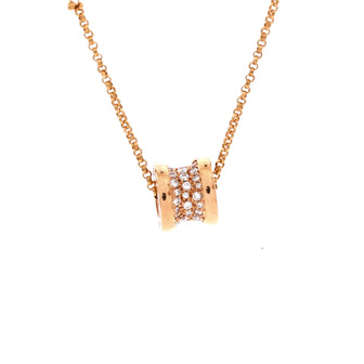 Bvlgari B.Zero1 Pendant Necklace 18K Rose Gold with Pave Diamonds Mini