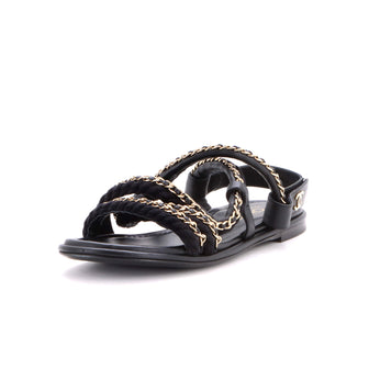 Chanel Women's Chain CC Slingback Sandals Braided Cord and Leather