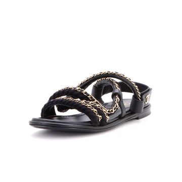 Chanel Women's Chain CC Slingback Sandals Braided Cord and Leather