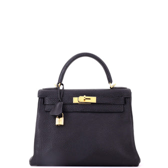 Hermes Kelly Handbag Black Togo with Gold Hardware 28