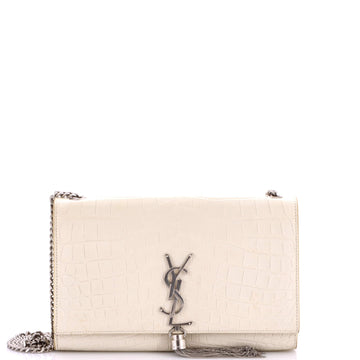 Saint Laurent Classic Monogram Tassel Crossbody Bag Crocodile Embossed Leather Medium