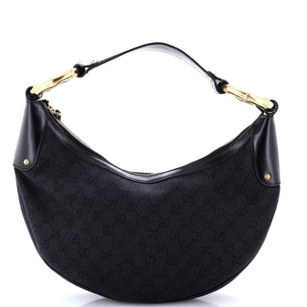 Gucci Bamboo Ring Half Moon Web Hobo GG Canvas Medium