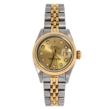 Rolex Oyster Perpetual Datejust Automatic Watch Stainless Steel and Yellow Gold with Diamond Markers 26