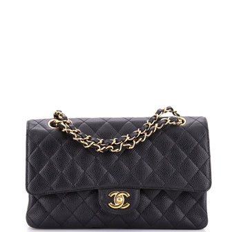 Chanel Vintage Classic Double Flap Bag Quilted Caviar Small