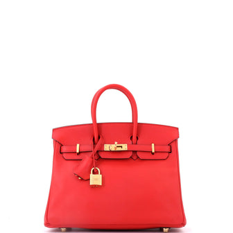 Hermes Birkin Handbag Red Swift with Palladium Hardware 25