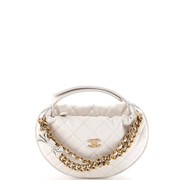 Chanel Double Chain Bow Hobo Pouch Quilted Caviar Mini