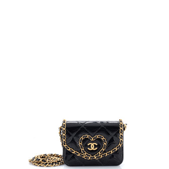 Chanel Heart Chain Flap Bag Quilted Patent Mini