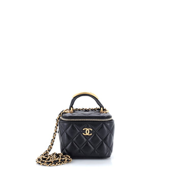 Chanel CC Top Handle Vanity Case with Chain Quilted Lambskin with Metal Mini