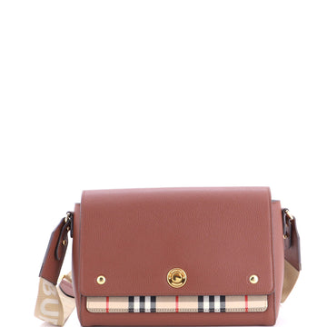 Burberry Note Crossbody Bag Leather with Vintage Check Canvas Medium
