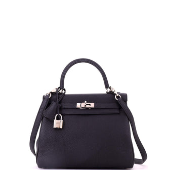 Hermes Kelly Handbag Black Togo with Palladium Hardware 25