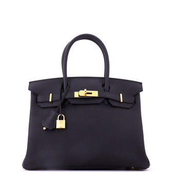 Hermes Birkin Handbag Black Togo with Gold Hardware 30