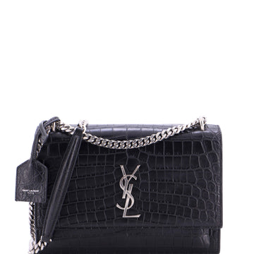 Saint Laurent Sunset Crossbody Bag Crocodile Embossed Leather Medium