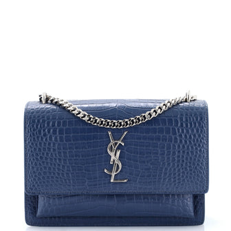 Saint Laurent Sunset Crossbody Bag Crocodile Embossed Leather Medium