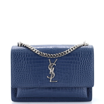 Saint Laurent Sunset Crossbody Bag Crocodile Embossed Leather Medium