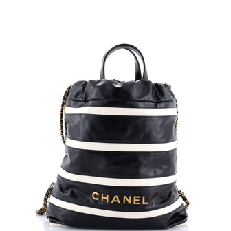 Chanel 22 Chain Backpack Striped Shiny Calfskin Medium
