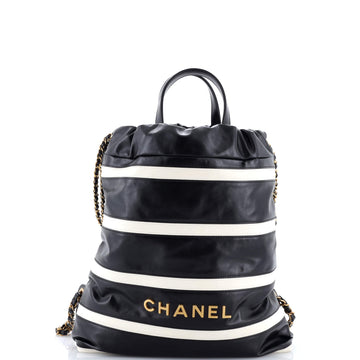 Chanel 22 Chain Backpack Striped Shiny Calfskin Medium