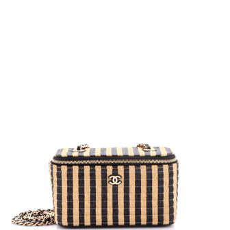 Chanel Classic Vanity Case with Chain Striped Raffia and Jute Small