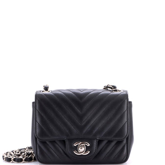 Chanel Square Classic Single Flap Bag Chevron Lambskin Mini