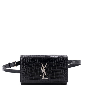 Saint Laurent Classic Monogram Kate Belt Bag Crocodile Embossed Leather