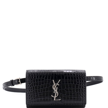 Saint Laurent Classic Monogram Kate Belt Bag Crocodile Embossed Leather