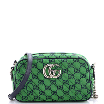 Gucci GG Marmont Shoulder Bag Diagonal Quilted GG Canvas with Leather Small