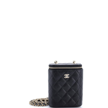 Chanel Vertical Classic Vanity Case with Chain Quilted Caviar Small