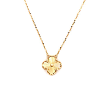 Van Cleef & Arpels Vintage Alhambra Pendant Necklace Guilloche 18K Yellow Gold