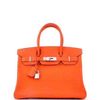 Hermes Birkin Handbag Orange Epsom with Palladium Hardware 30