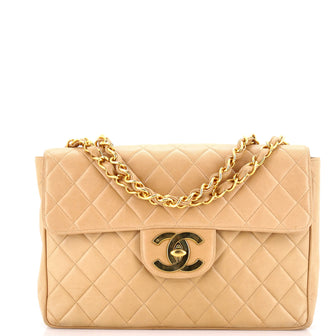 Chanel Vintage Classic Single Flap Bag Quilted Lambskin Jumbo