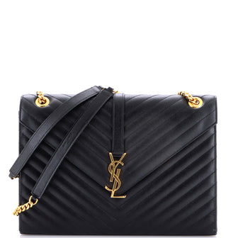 Saint Laurent Classic Monogram Envelope Satchel Matelasse Chevron Leather Large